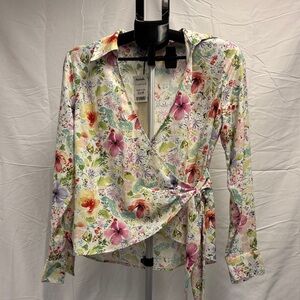 Rachel Zoe Multicolor Floral Wrap Blouse